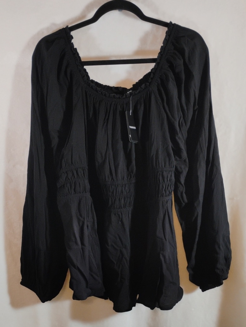 Black Peasant Blouse with Smocked Waist - Torrid Size 3